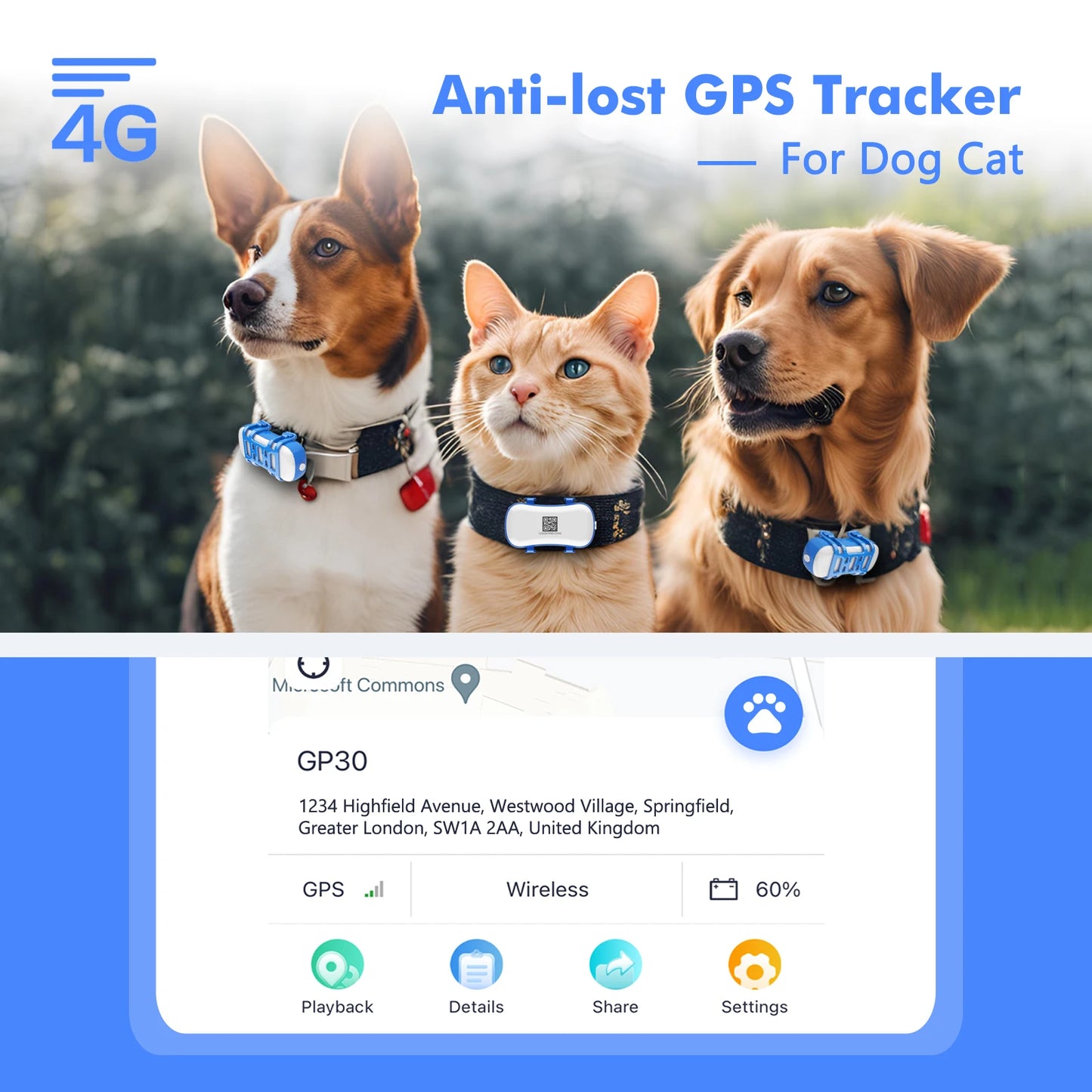 GPS Tracker for Pets - Waterproof Smart Locator