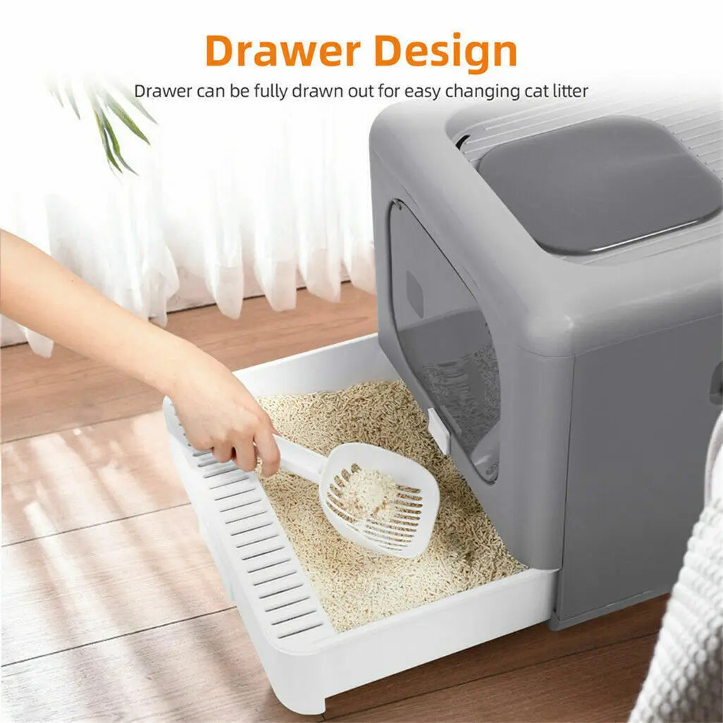 Enclosed Cat Litter Box with Scoop and Tray