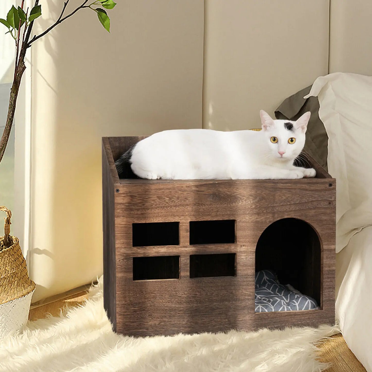 Solid Wood Cat Bed Cave/ Litter Box