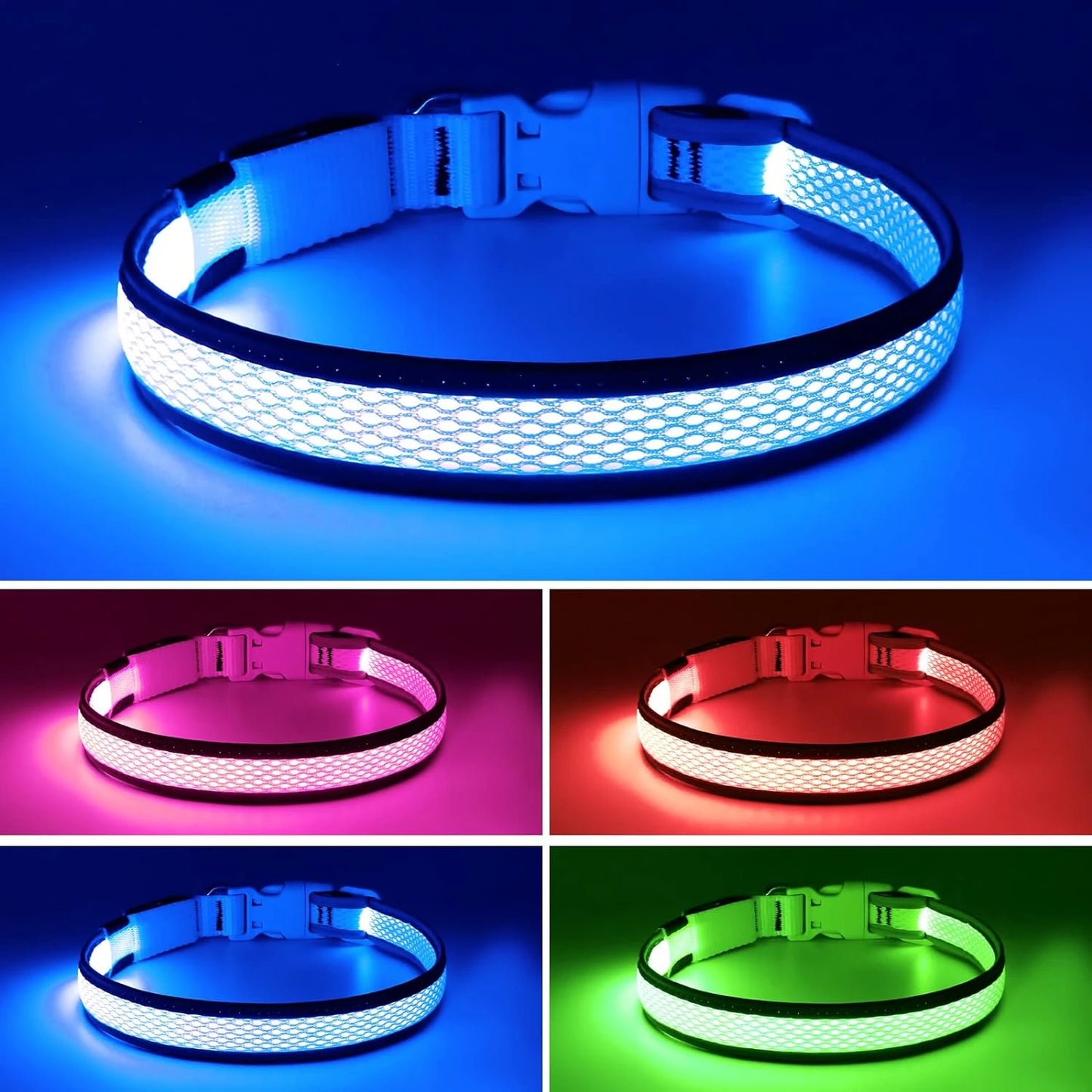 LED Dog Collar - Rechargeable-Adjustable Soft Mesh