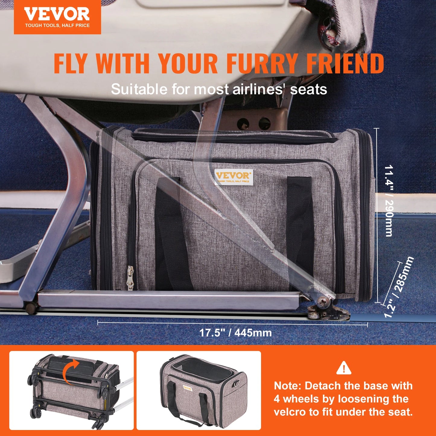 Pet Carrier Backpack with Telescopic Handle, Wheels and Shoulder Strap