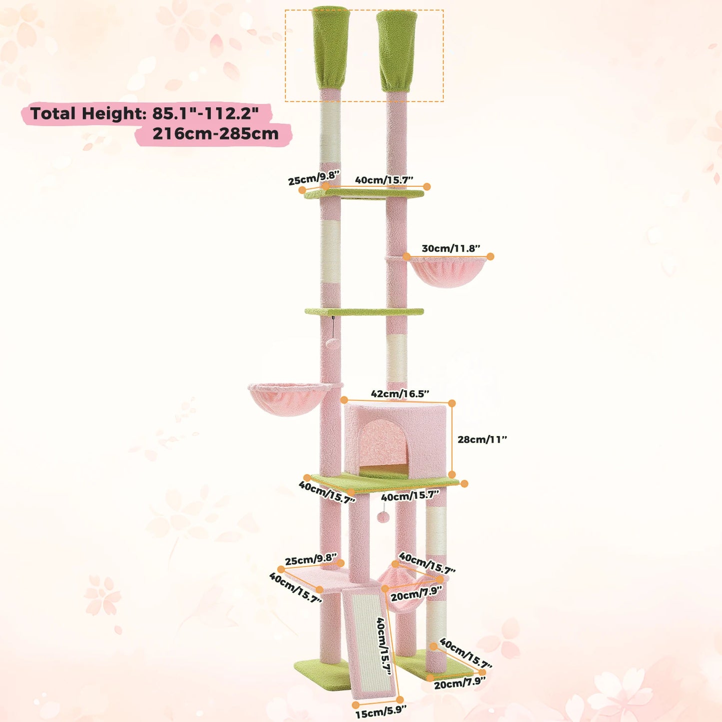 Floor to Ceiling, Adjustable Height Cat Tree