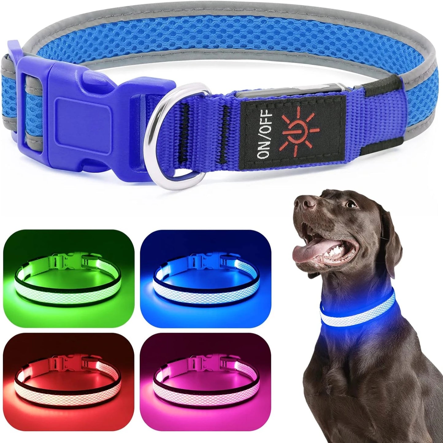 LED Dog Collar - Rechargeable-Adjustable Soft Mesh