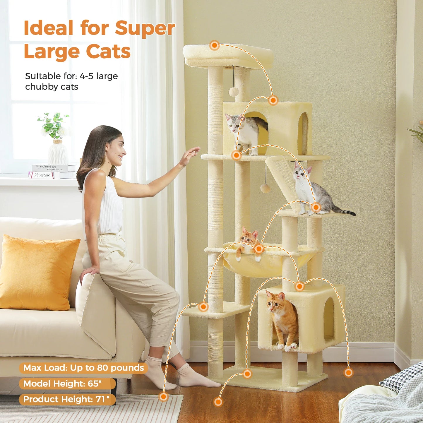 Multi-Level Cat Tree with 2 Cozy Condos