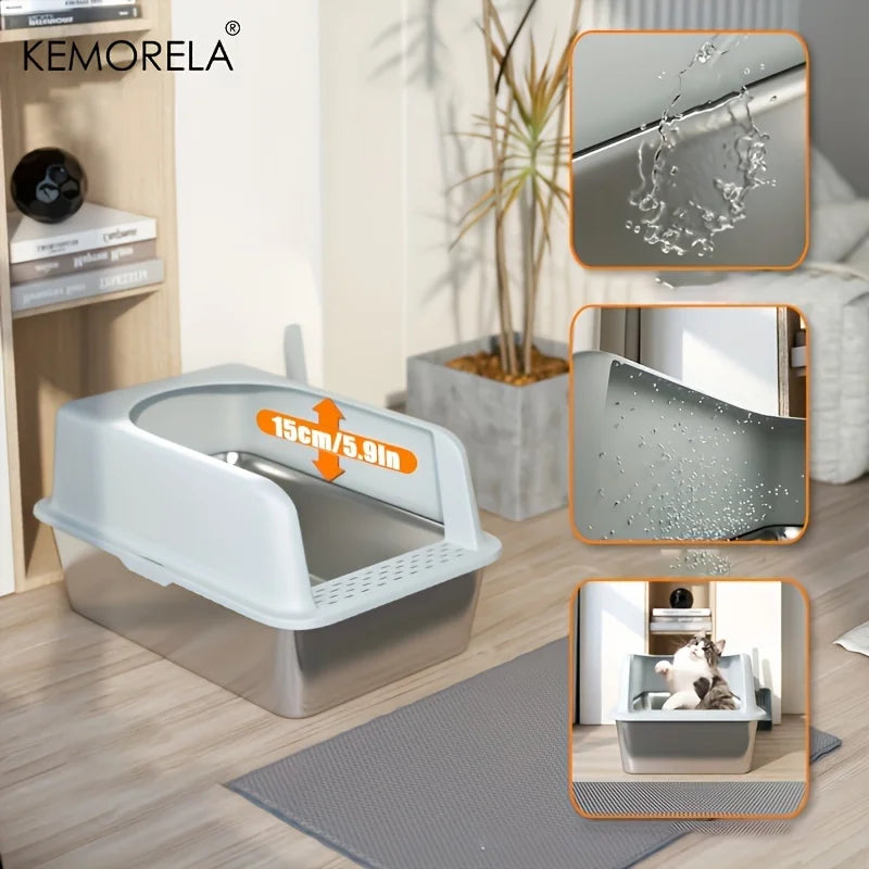 Stainless Steel Litter Box With Litter Mat And Litter Scoop