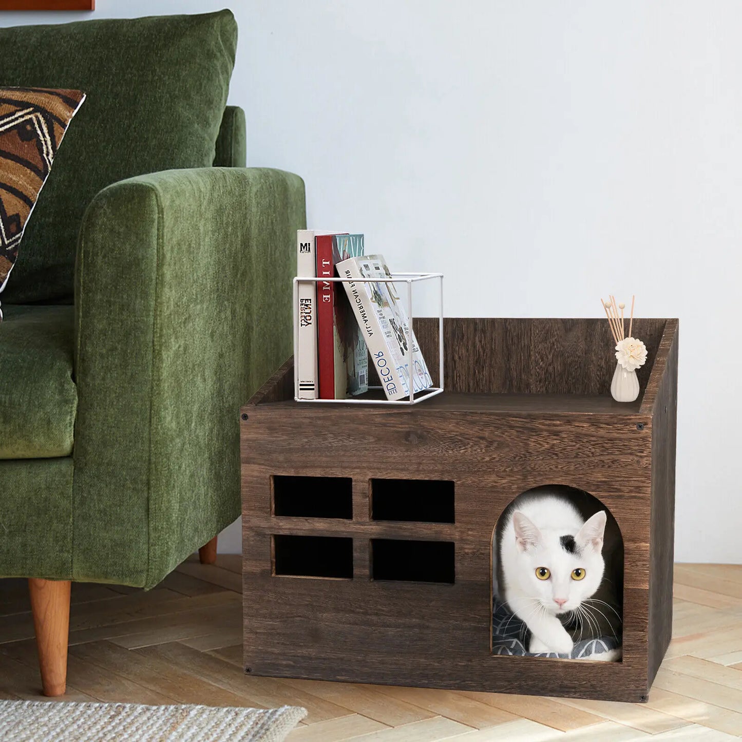 Solid Wood Cat Bed Cave/ Litter Box