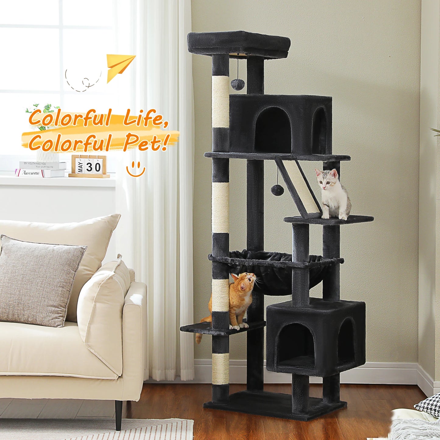 Multi-Level Cat Tree with 2 Cozy Condos
