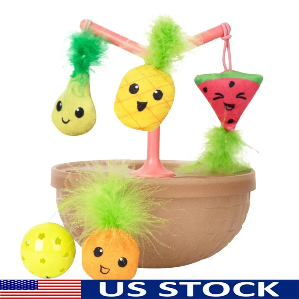 Wobbling Cat Toy Fruit Bowl with Interactive Catnip Toys