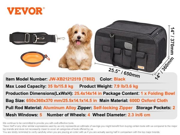 Pet Carrier Backpack with Telescopic Handle, Wheels and Shoulder Strap