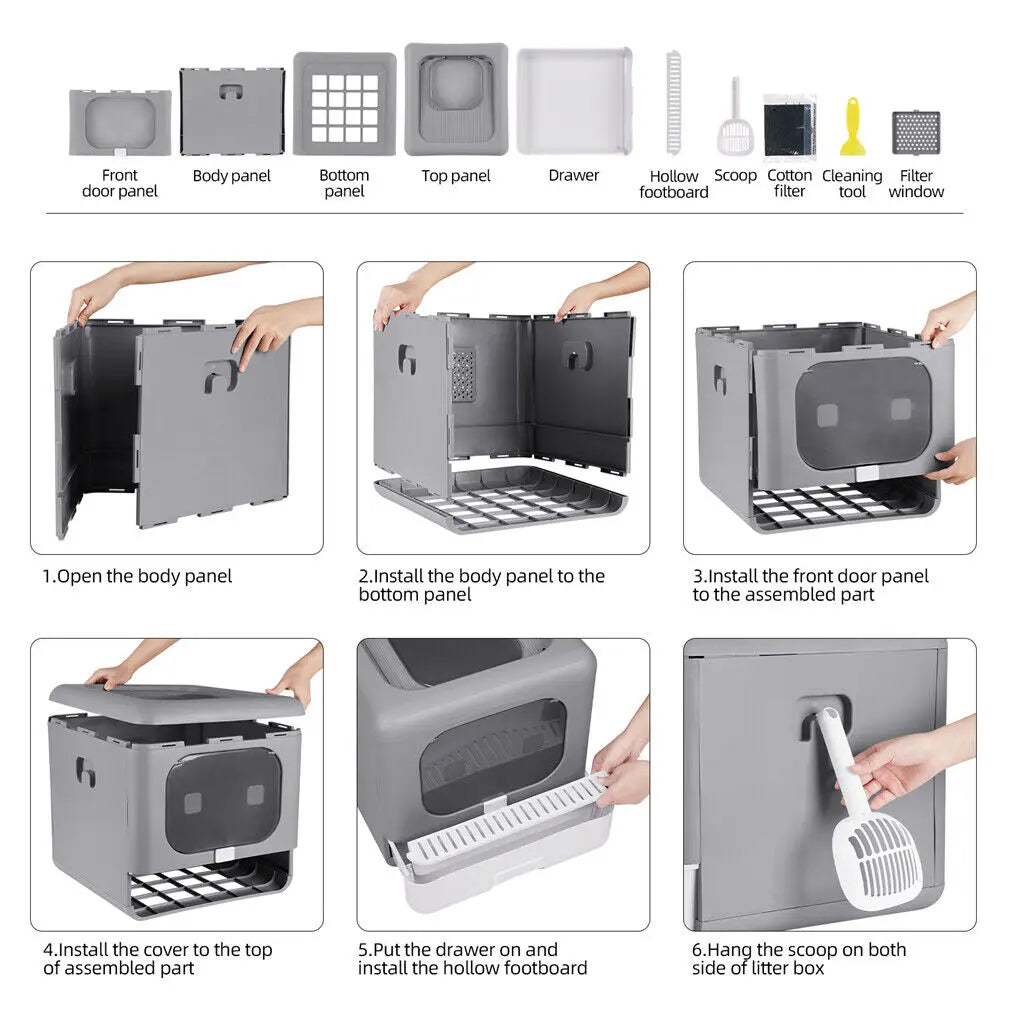 Enclosed Cat Litter Box with Scoop and Tray
