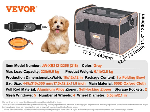 Pet Carrier Backpack with Telescopic Handle, Wheels and Shoulder Strap
