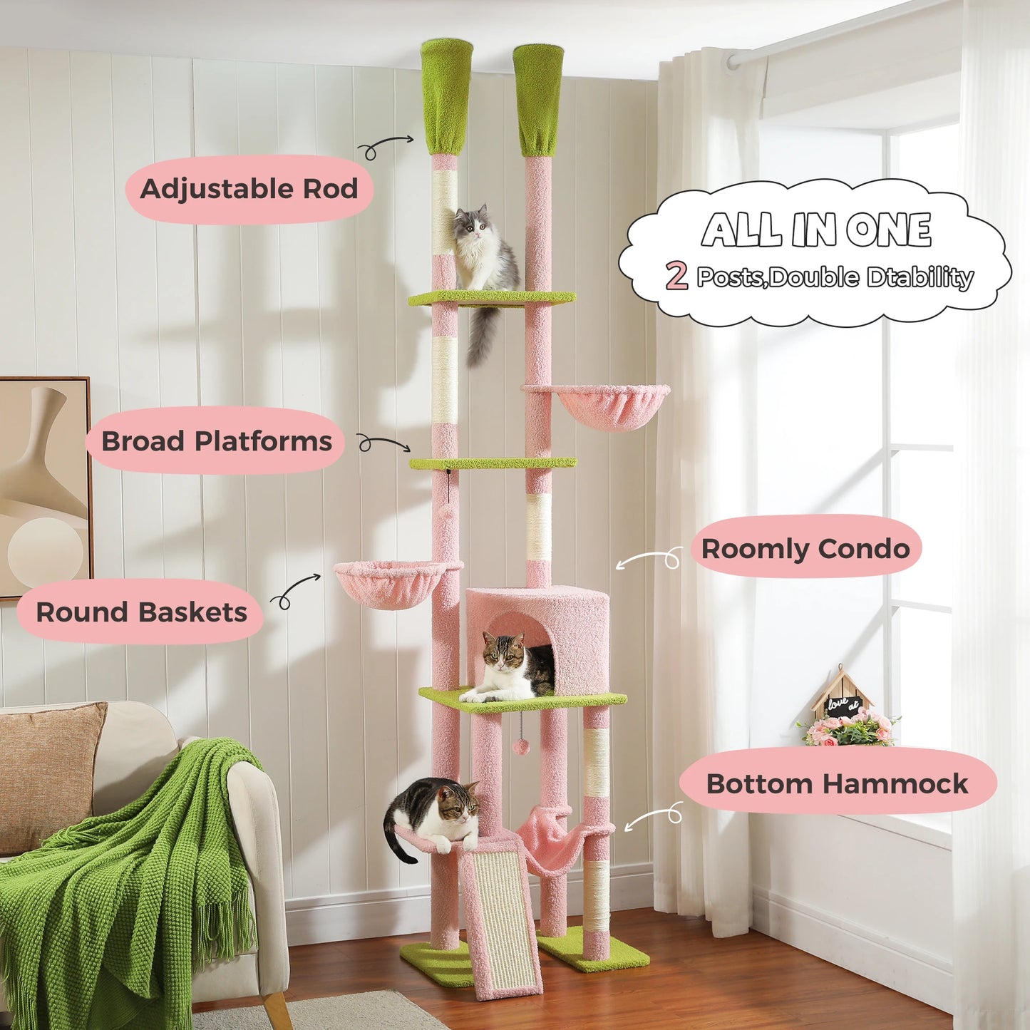 Floor to Ceiling, Adjustable Height Cat Tree