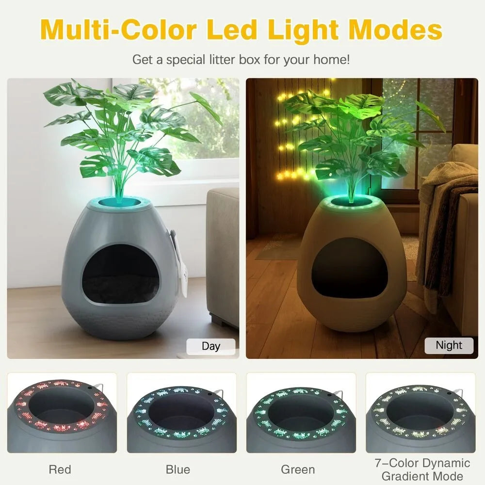 Plant Holder-Hidden Cat Litter Box with Odor Removal System