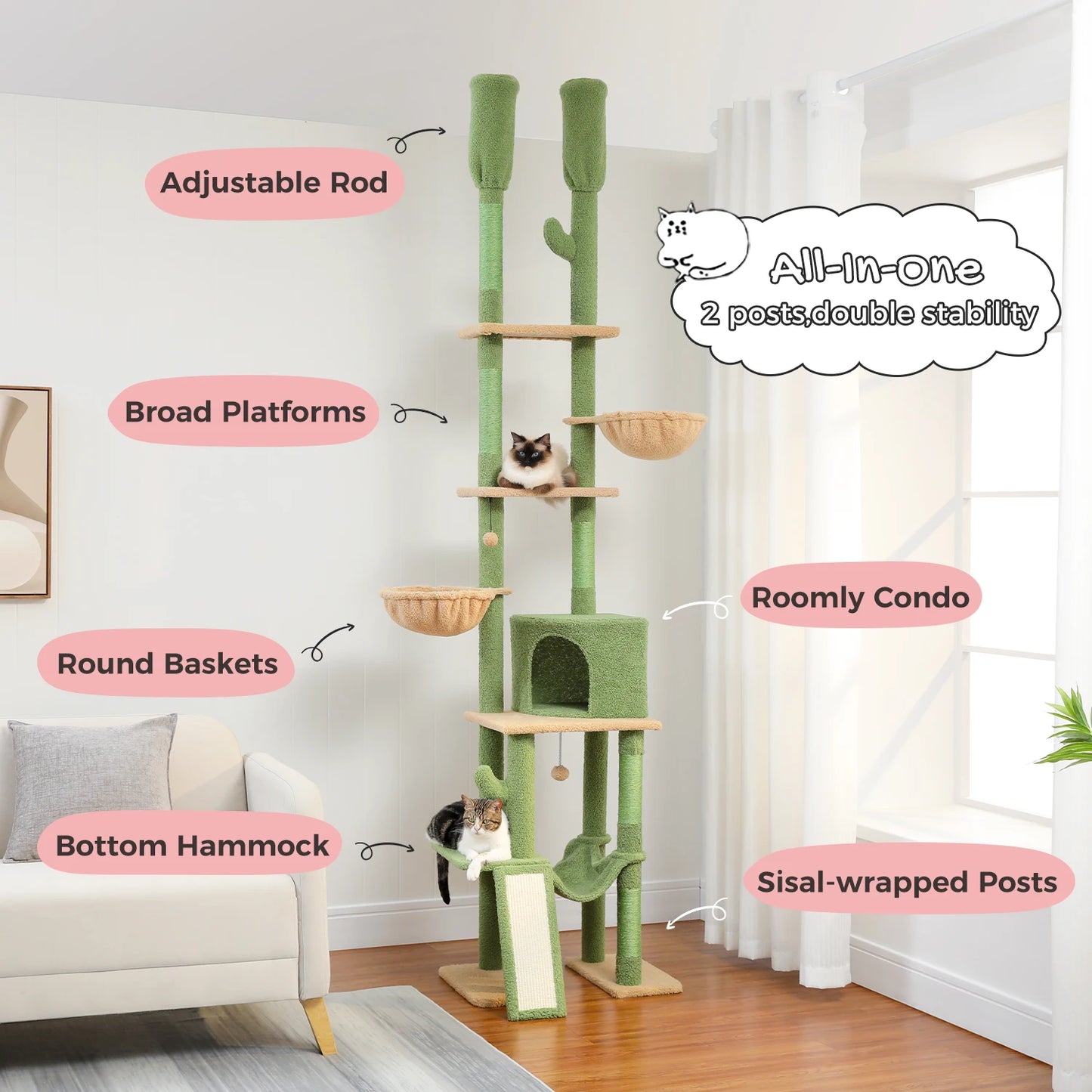 Floor to Ceiling, Adjustable Height Cat Tree
