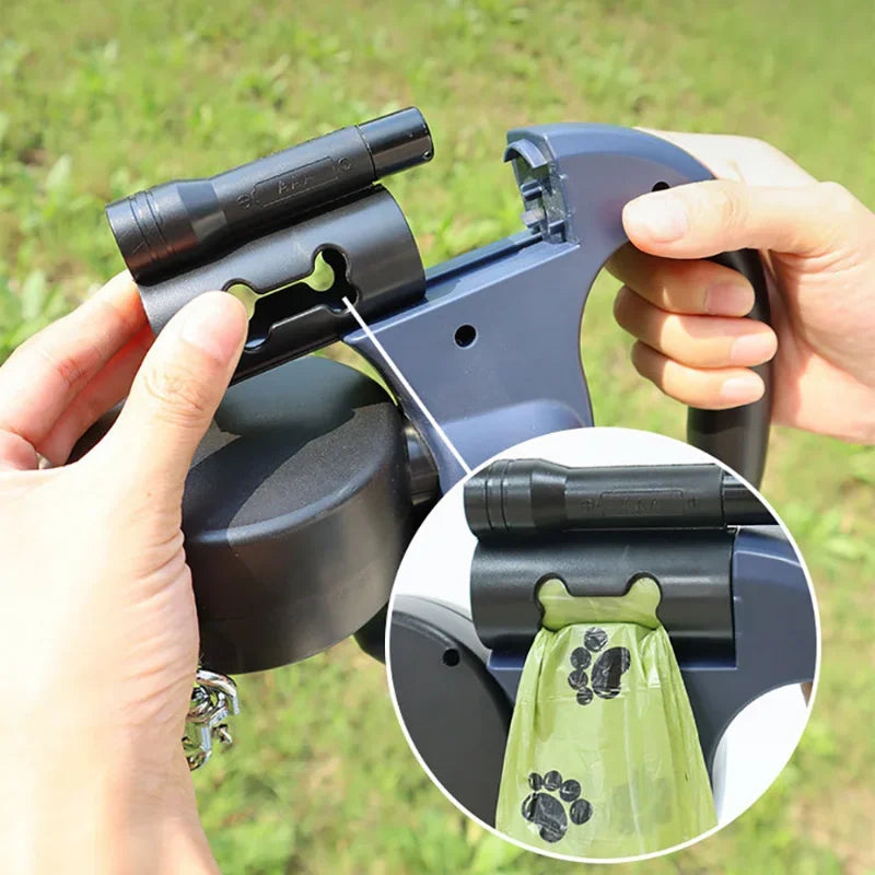 Retractable Dual Dog Leash with LED Light, 360 Swivel-No Tangle