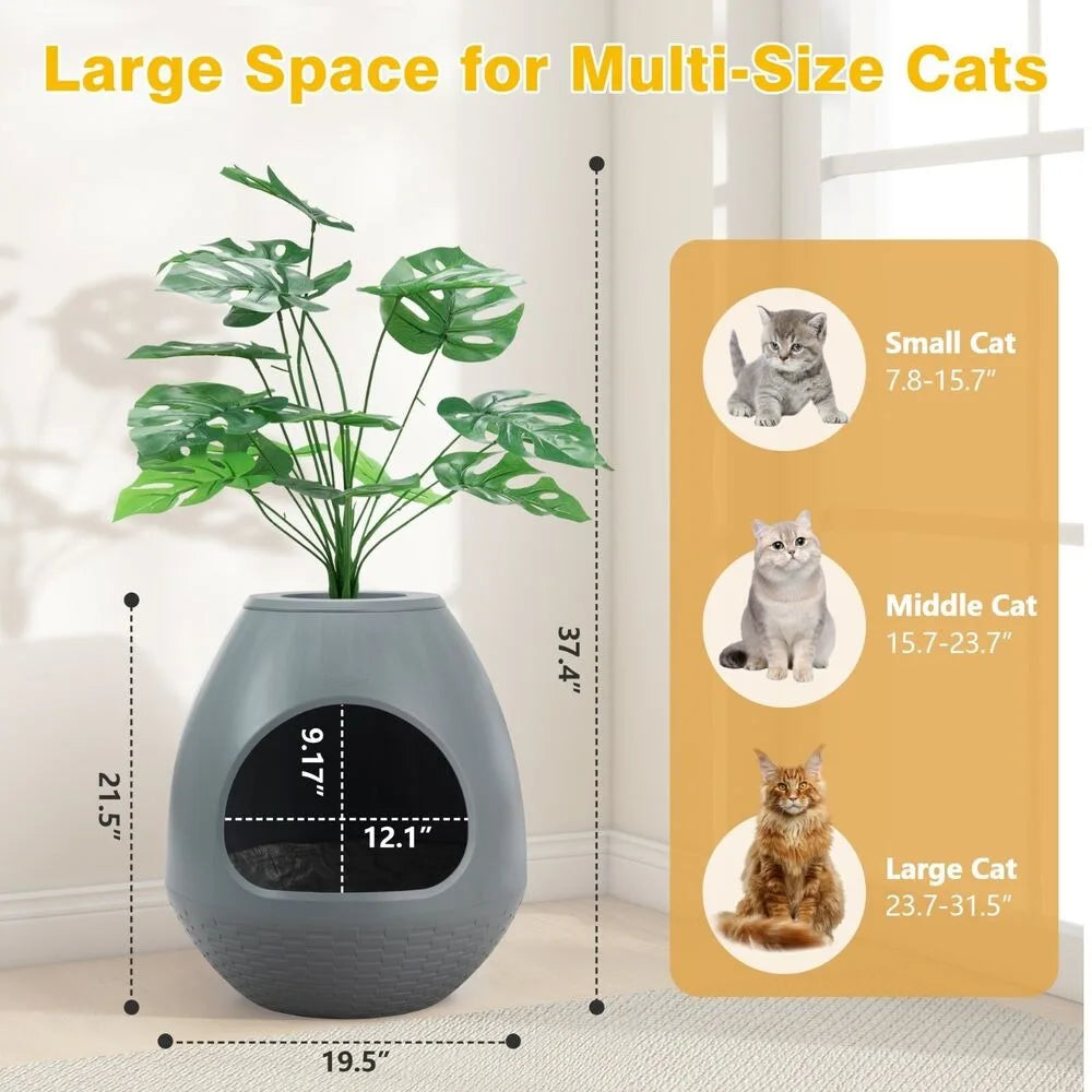 Plant Holder-Hidden Cat Litter Box with Odor Removal System