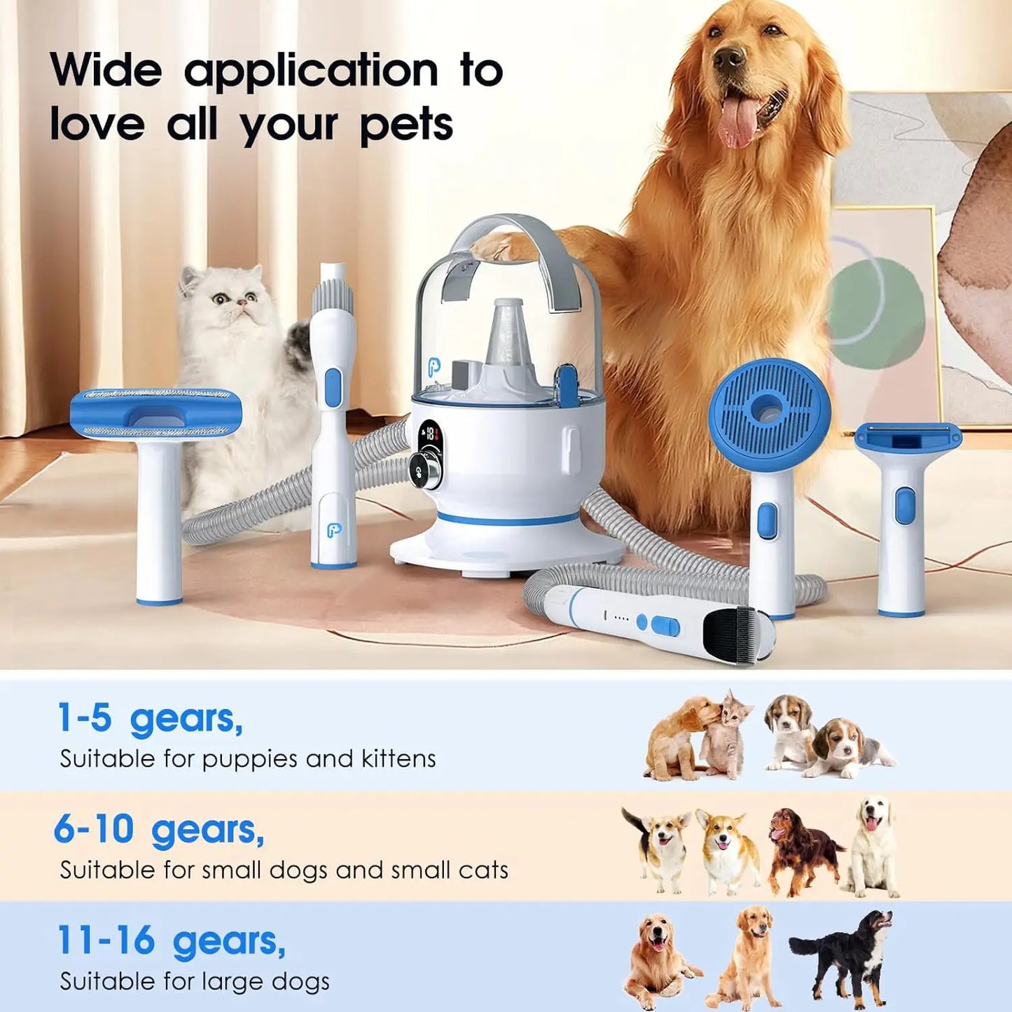 Pet Grooming Vacuum with 5 Tools