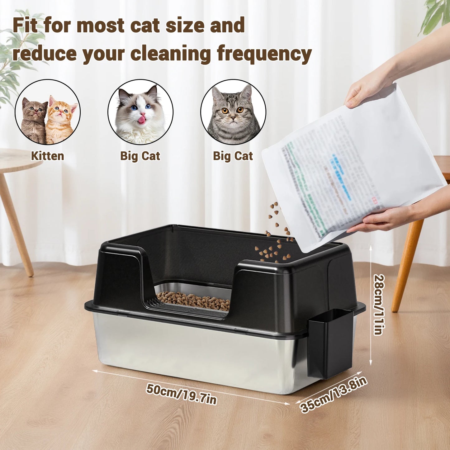 Stainless Steel Cat Litter Box With Litter Mat And Scoop