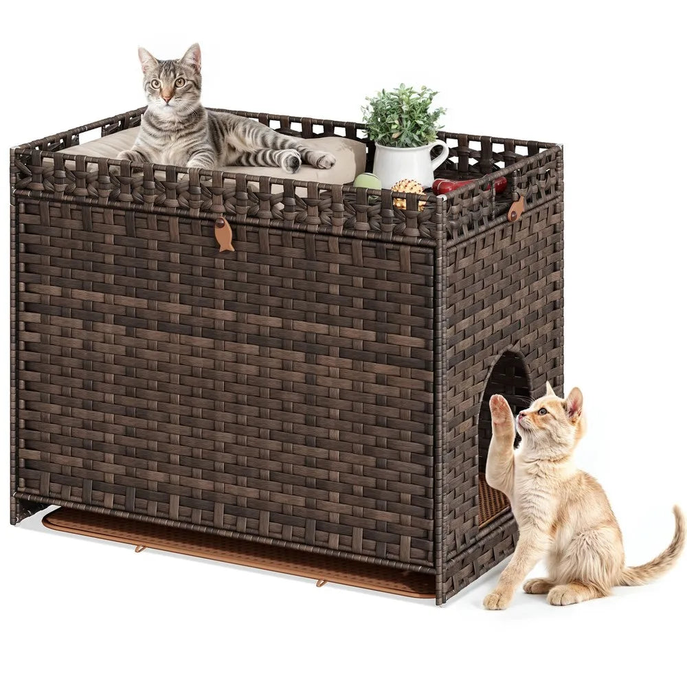 Rattan Hidden Cat Litter Box Enclosure