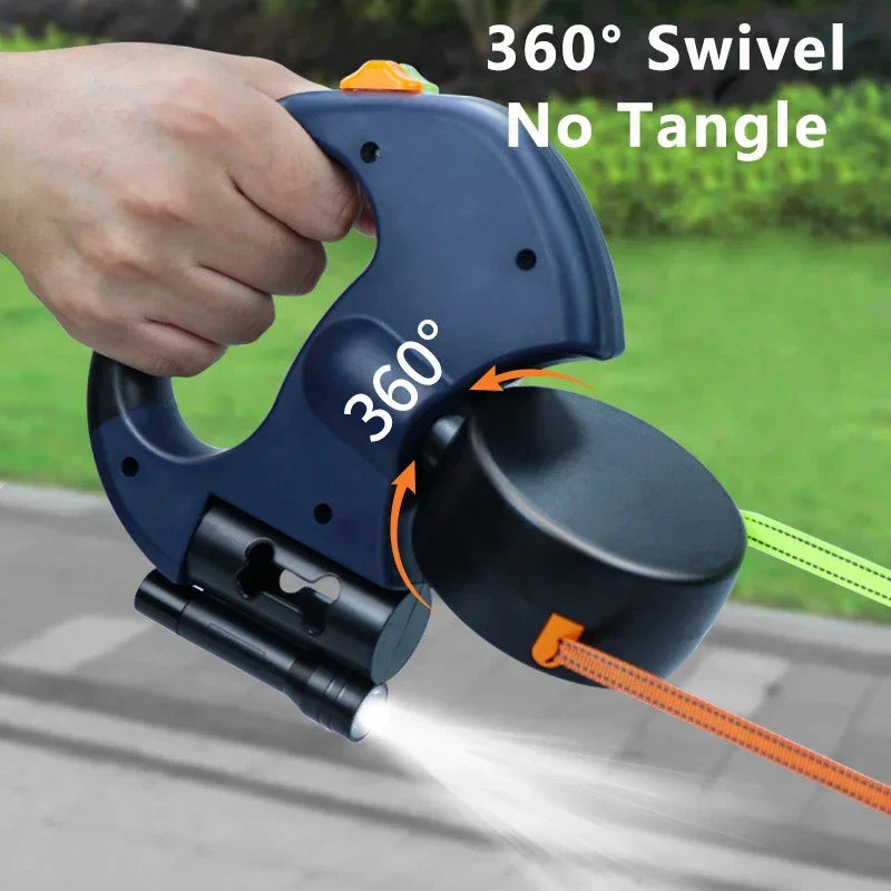 Retractable Dual Dog Leash with LED Light, 360 Swivel-No Tangle