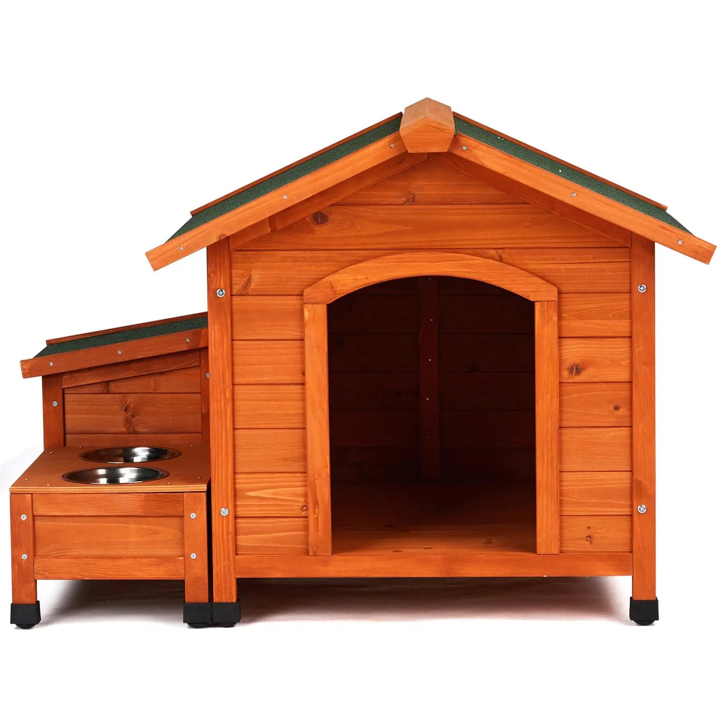 Wooden Dog House for Indoor & Outdoor Use - Includes Food Bowl & Storage Bucket
