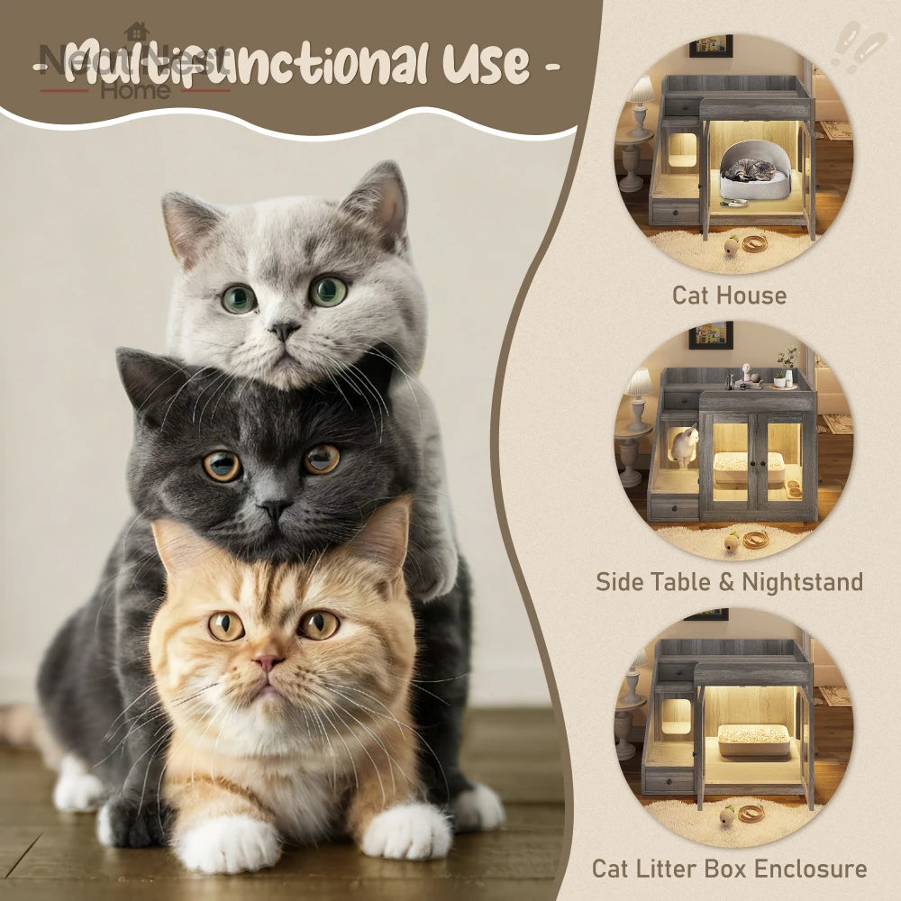 Cat Litter Box Enclosure with Light