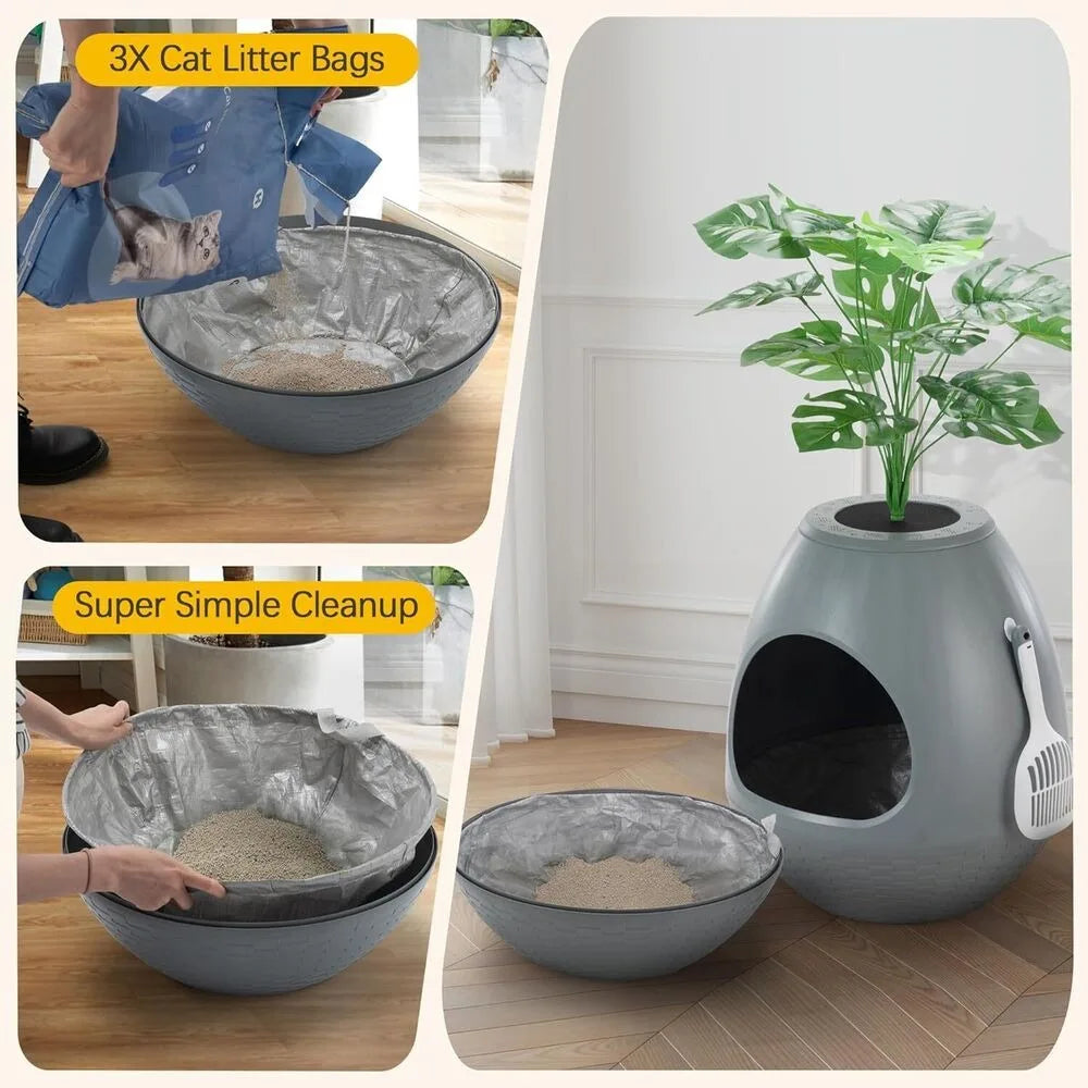 Plant Holder-Hidden Cat Litter Box with Odor Removal System