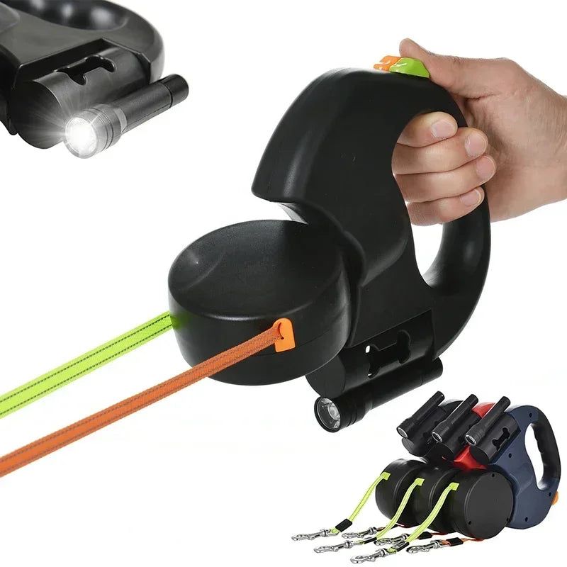 Retractable Dual Dog Leash with LED Light, 360 Swivel-No Tangle