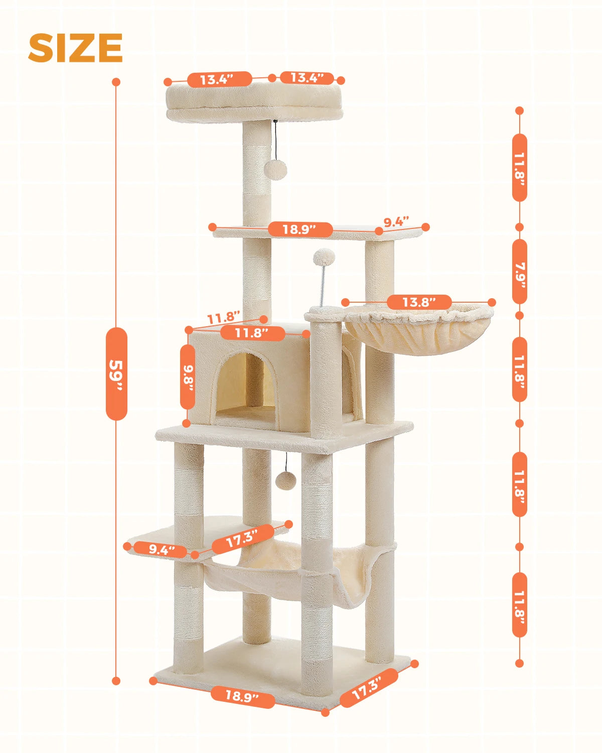 Multi-Level Tower for Large Cats with Cozy Hammock
