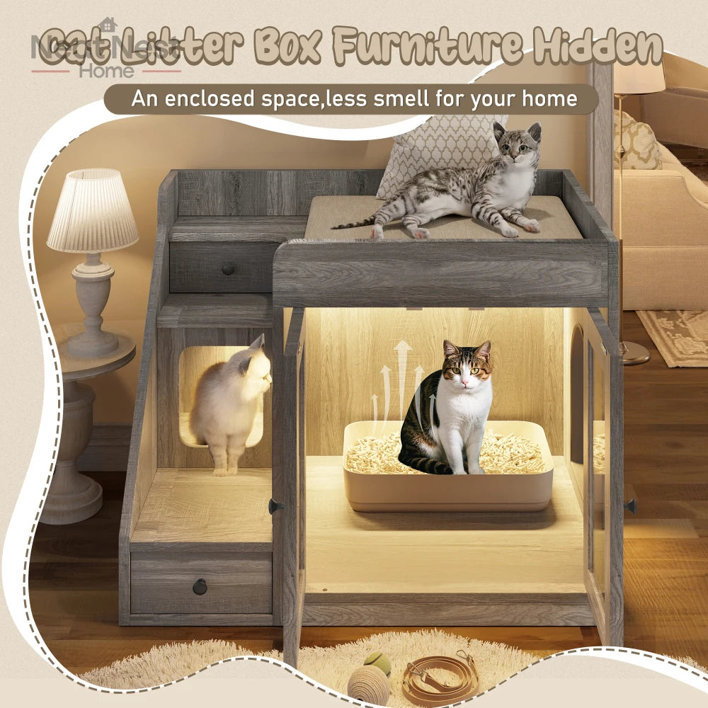 Cat Litter Box Enclosure with Light