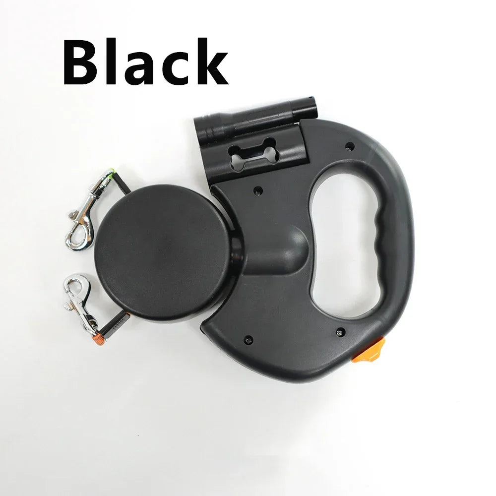 Retractable Dual Dog Leash with LED Light, 360 Swivel-No Tangle