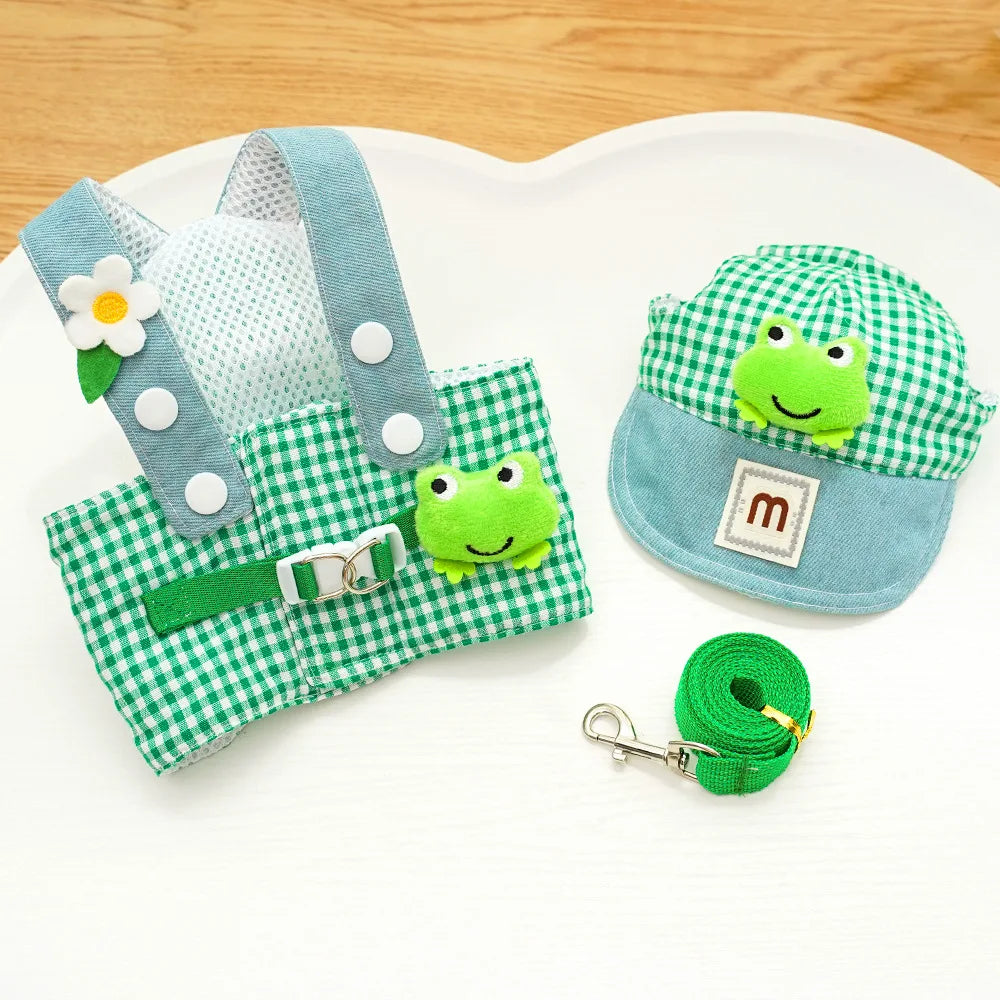 Cartoon Pet Harness, Leash, and Sun Hat Set