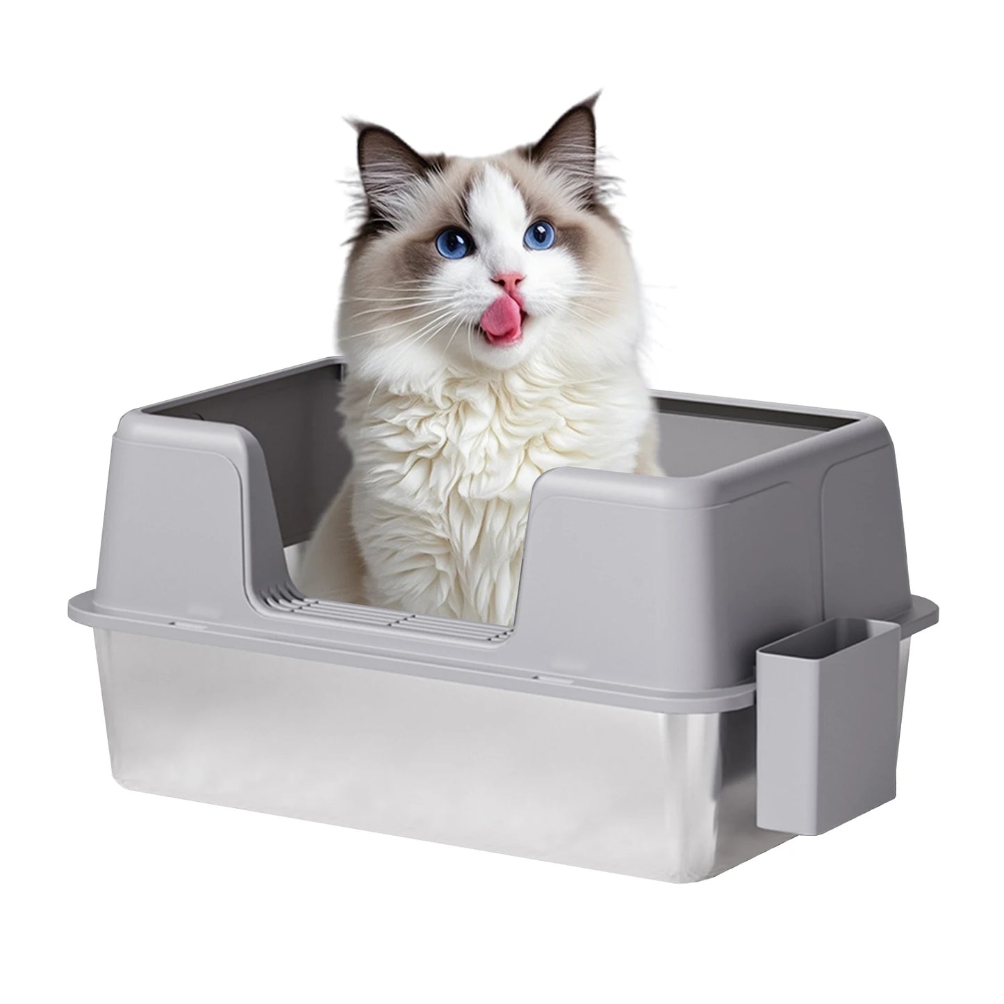 Stainless Steel Cat Litter Box With Litter Mat And Scoop