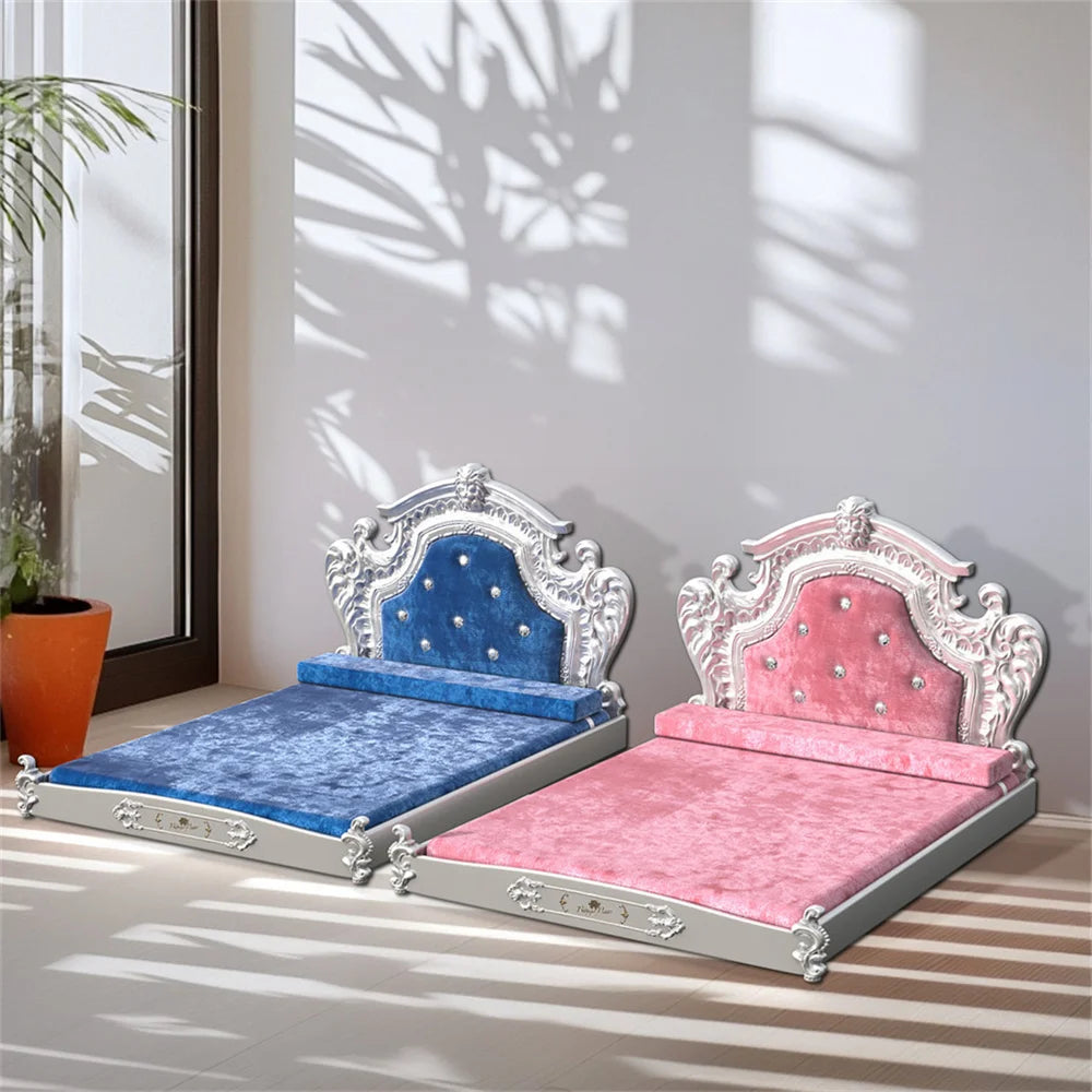 Fancy Velvet Dog Bed with Headboard