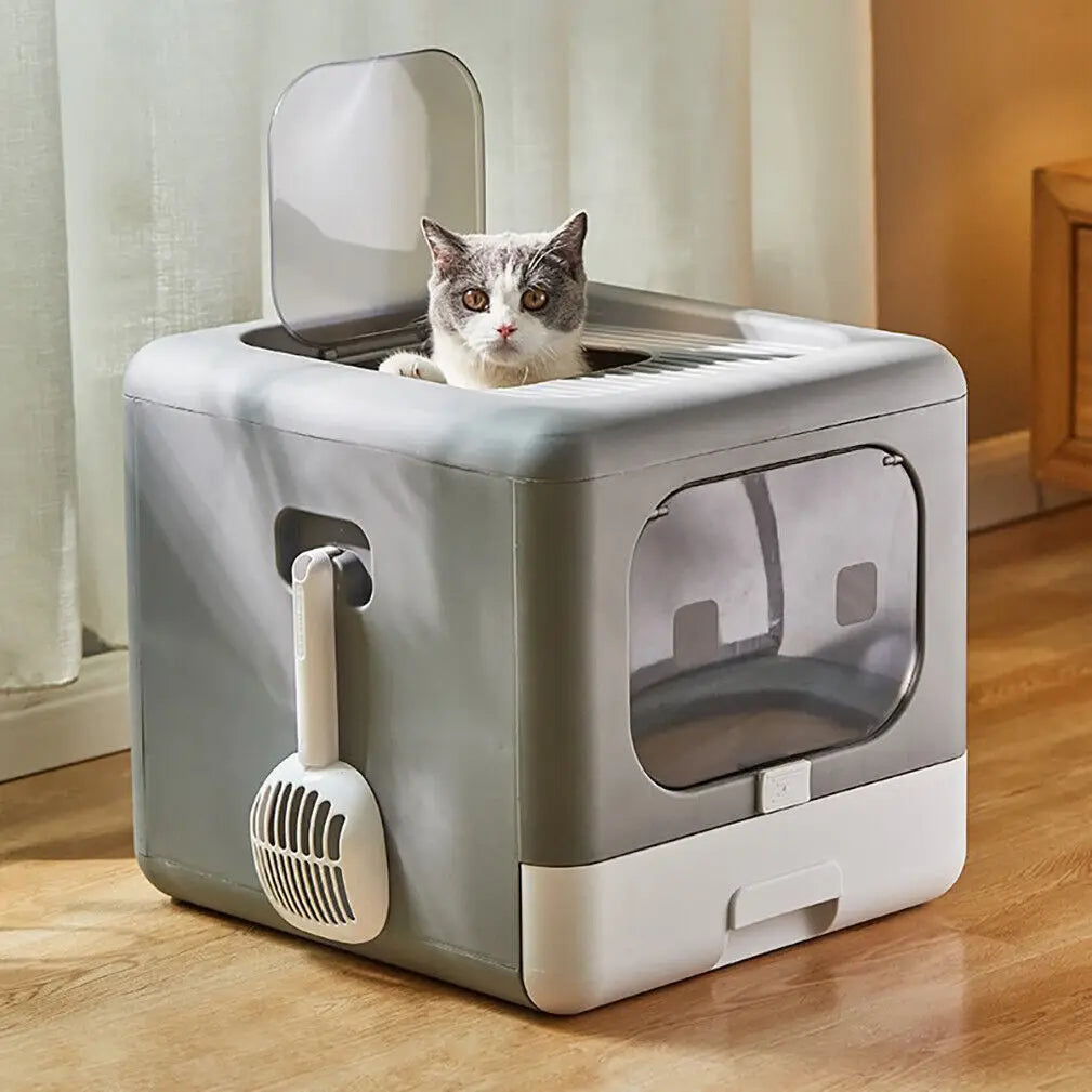 Enclosed Cat Litter Box with Scoop and Tray