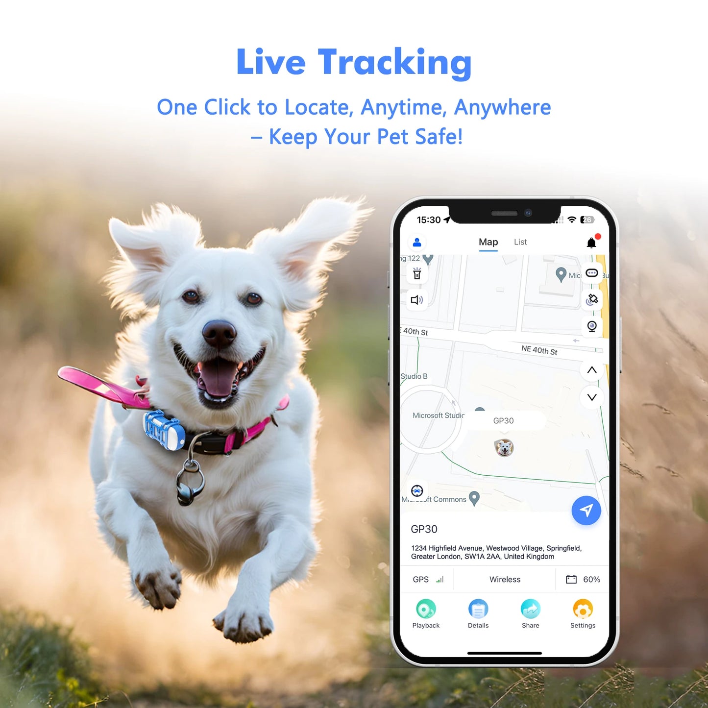 GPS Tracker for Pets - Waterproof Smart Locator