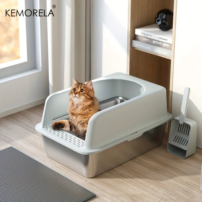 Stainless Steel Litter Box With Litter Mat And Litter Scoop