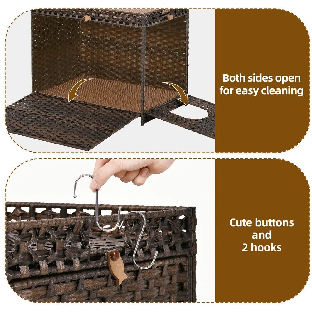 Rattan Hidden Cat Litter Box Enclosure